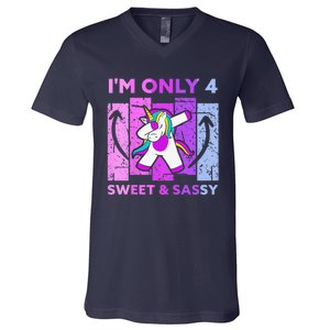 Funny 4th Birthday Unicorn IM ONLY 4 Years Anniversary V-Neck T-Shirt