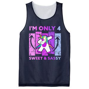 Funny 4th Birthday Unicorn IM ONLY 4 Years Anniversary Mesh Reversible Basketball Jersey Tank