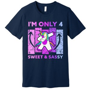 Funny 4th Birthday Unicorn IM ONLY 4 Years Anniversary Premium T-Shirt