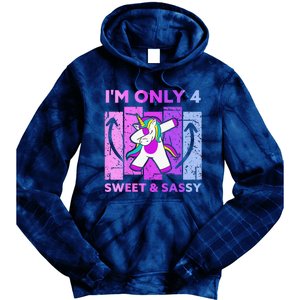 Funny 4th Birthday Unicorn IM ONLY 4 Years Anniversary Tie Dye Hoodie