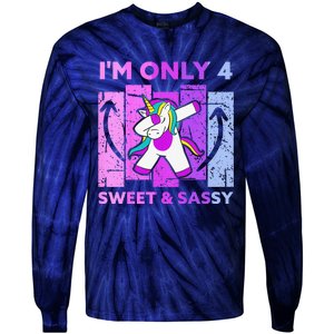 Funny 4th Birthday Unicorn IM ONLY 4 Years Anniversary Tie-Dye Long Sleeve Shirt