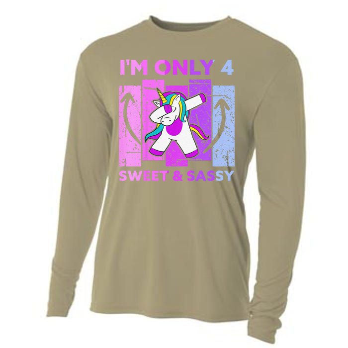 Funny 4th Birthday Unicorn IM ONLY 4 Years Anniversary Cooling Performance Long Sleeve Crew