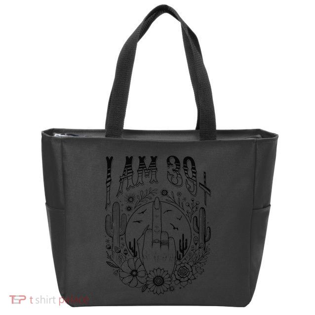Funny 40th Birthday I Am 39 Plus 1 Middle Finger 39+1 Im 40 Zip Tote Bag