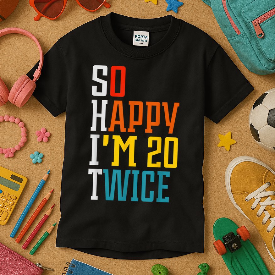 Funny 40th Birthday Tee So Happy I'm 20 Twice Birthday Humor Kids T-Shirt