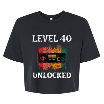 Funny 40th Birthday Vintage Retro Gamer Level 40 Unlocked Bella+Canvas Jersey Crop Tee