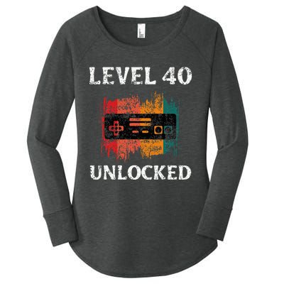 Funny 40th Birthday Vintage Retro Gamer Level 40 Unlocked Women's Perfect Tri Tunic Long Sleeve Shirt