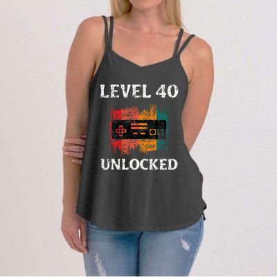 Funny 40th Birthday Vintage Retro Gamer Level 40 Unlocked Women's Strappy Tank