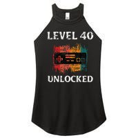 Funny 40th Birthday Vintage Retro Gamer Level 40 Unlocked Women’s Perfect Tri Rocker Tank