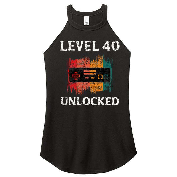 Funny 40th Birthday Vintage Retro Gamer Level 40 Unlocked Women’s Perfect Tri Rocker Tank