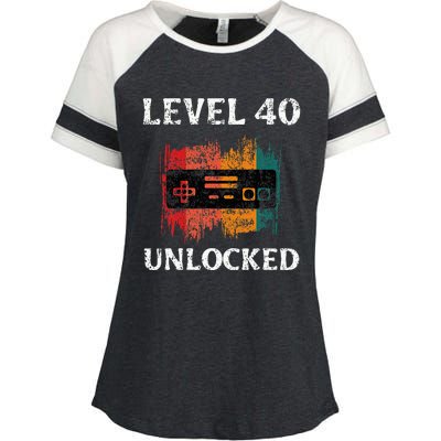 Funny 40th Birthday Vintage Retro Gamer Level 40 Unlocked Enza Ladies Jersey Colorblock Tee