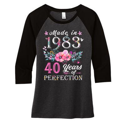 Floral 40th birthday gifts for wo, Made In 1983 Birthday Women's Tri-Blend 3/4-Sleeve Raglan Shirt