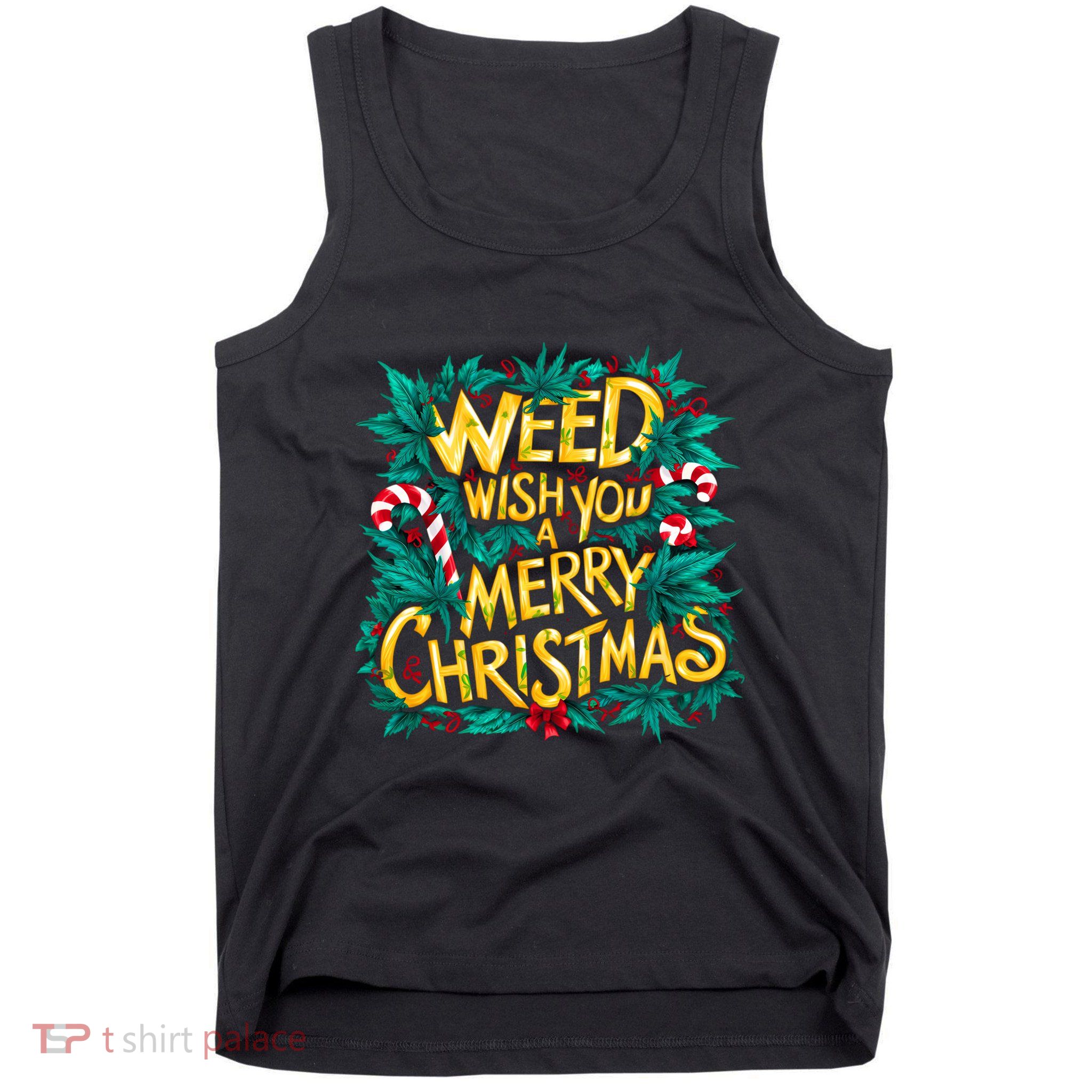 Funny 420 Christmas Santa Smoking Weed Cannabis Marijuana Tank Top