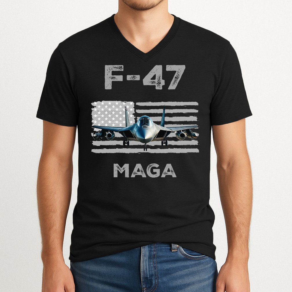 F 47 Fighter Aircraft Jet USA F-47 Fighter Jet Merch V-Neck T-Shirt