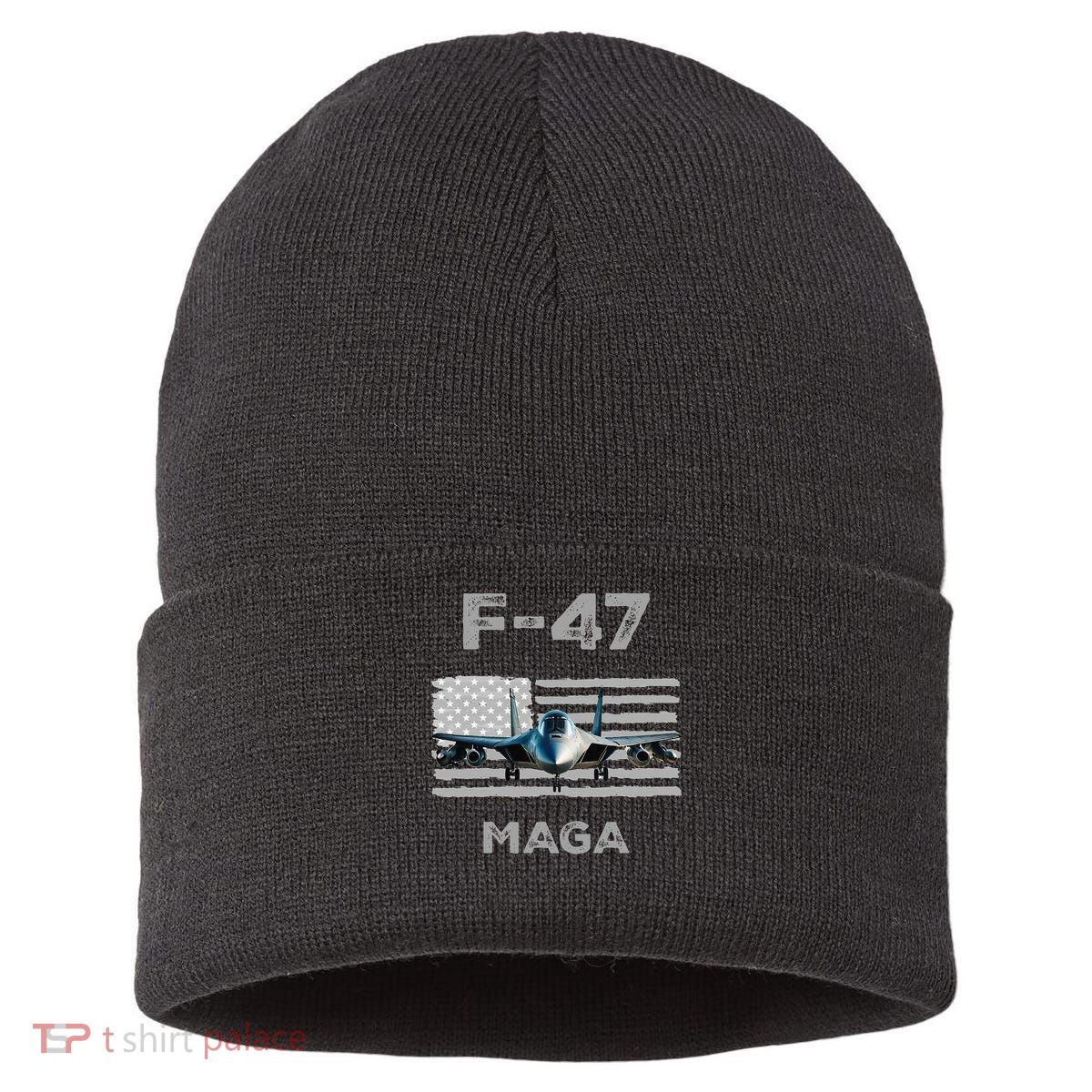 F 47 Fighter Aircraft Jet USA F-47 Fighter Jet Merch Sustainable Knit Beanie