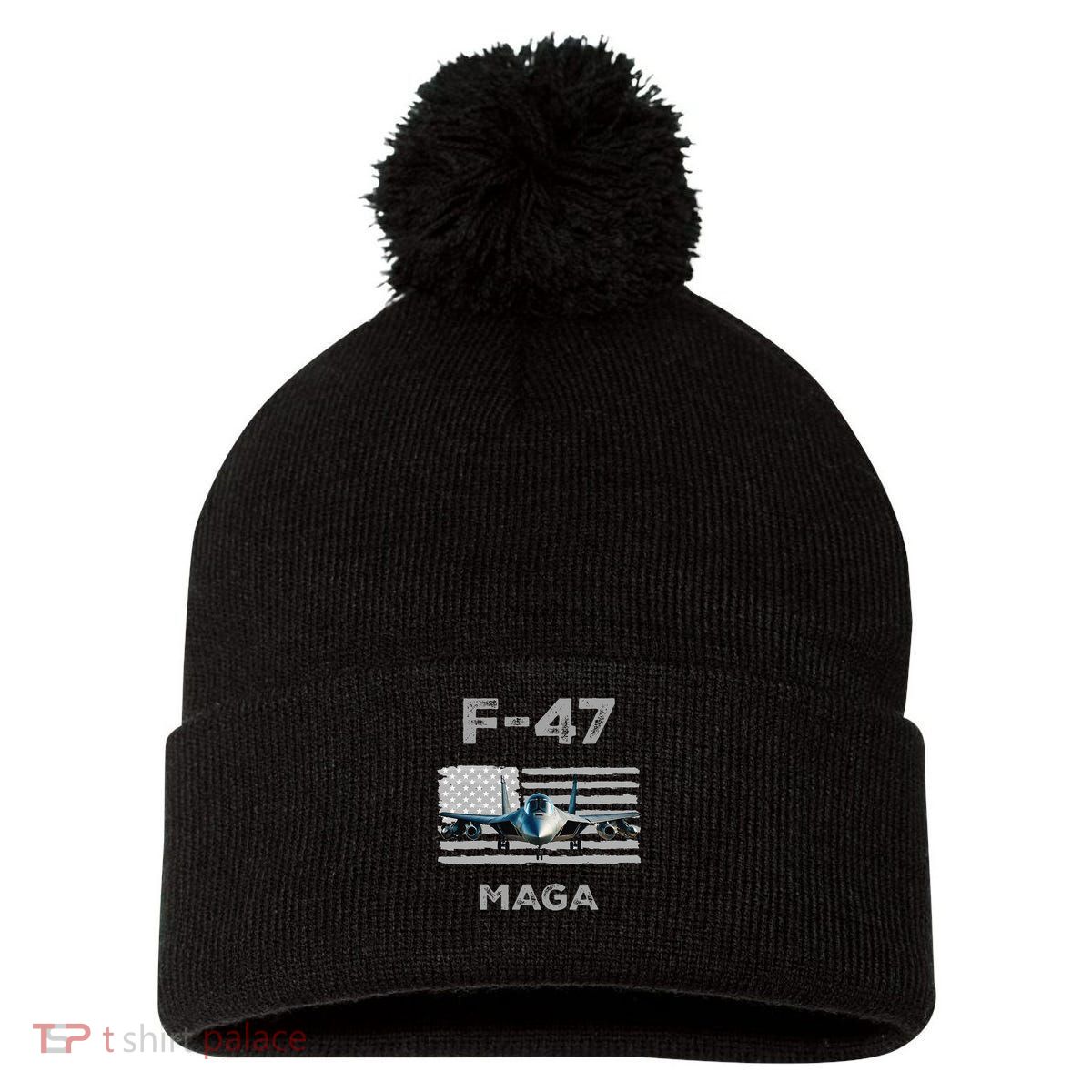 F 47 Fighter Aircraft Jet USA F-47 Fighter Jet Merch Pom Pom 12in Knit Beanie
