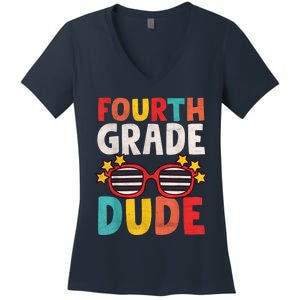 Fourth 4th Grade Dude First Day Of School Student Kids Boy Women's V-Neck T-Shirt