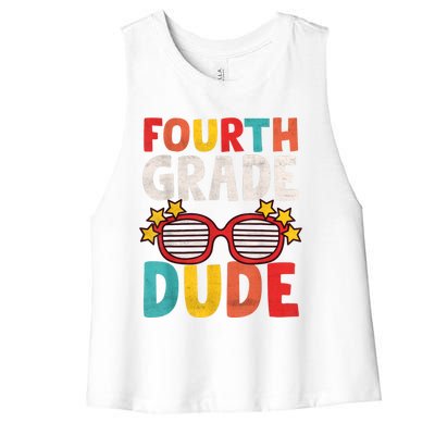 Fourth 4th Grade Dude First Day Of School Student Kids Boy Women's Racerback Cropped Tank