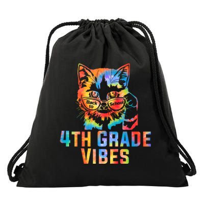 Fourth 4th Grade Vibes Back To School Cat Kitty Girl Tie Dye Gift Drawstring Bag