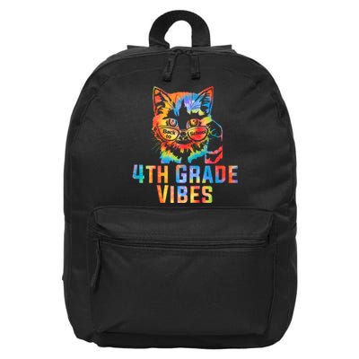 Fourth 4th Grade Vibes Back To School Cat Kitty Girl Tie Dye Gift 16 in Basic Backpack