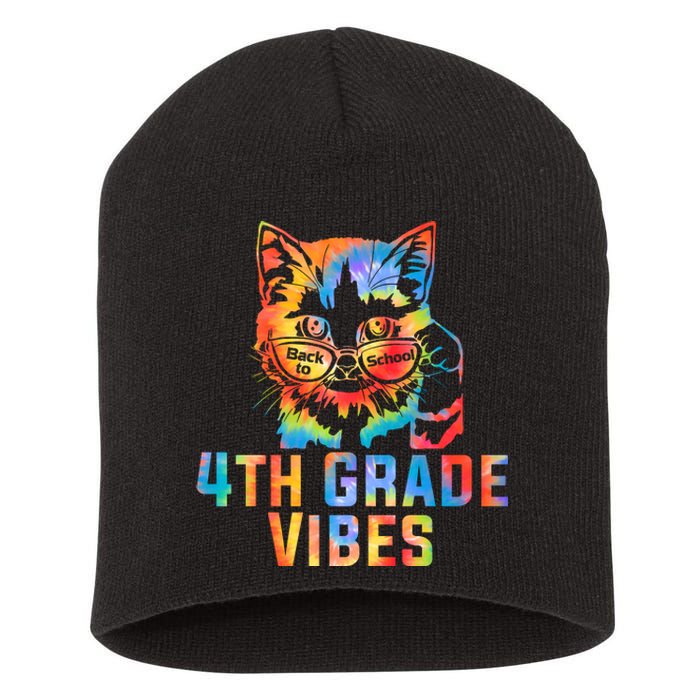 Fourth 4th Grade Vibes Back To School Cat Kitty Girl Tie Dye Gift Short Acrylic Beanie