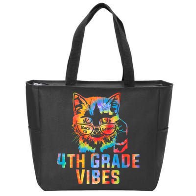 Fourth 4th Grade Vibes Back To School Cat Kitty Girl Tie Dye Gift Zip Tote Bag