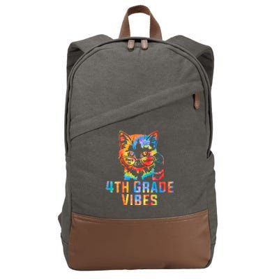 Fourth 4th Grade Vibes Back To School Cat Kitty Girl Tie Dye Gift Cotton Canvas Backpack