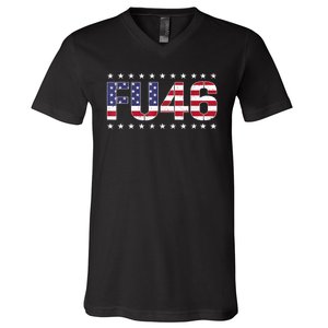 FU 46 Impeach Anti Biden Pro Trump Patriotic American Flag V-Neck T-Shirt