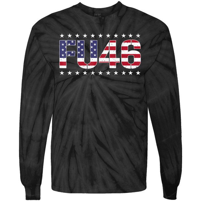 FU 46 Impeach Anti Biden Pro Trump Patriotic American Flag Tie-Dye Long Sleeve Shirt