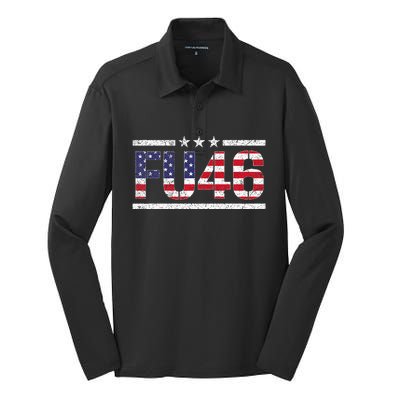 Fu 46 Impeach Anti Biden Pro Trump Patriotic American Flag Silk Touch Performance Long Sleeve Polo