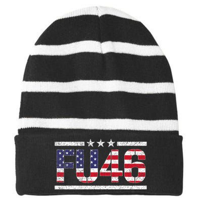 Fu 46 Impeach Anti Biden Pro Trump Patriotic American Flag Striped Beanie with Solid Band