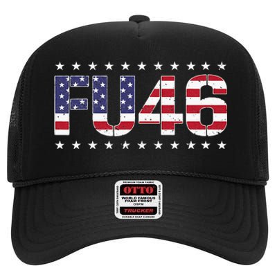 FU 46 Impeach Anti Biden Pro Trump Patriotic American Flag High Crown Mesh Back Trucker Hat