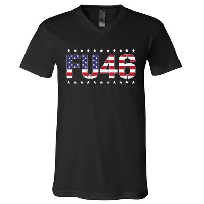 FU 46 Impeach Anti Biden Pro Trump Patriotic American Flag V-Neck T-Shirt