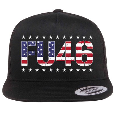 FU 46 Impeach Anti Biden Pro Trump Patriotic American Flag Flat Bill Trucker Hat