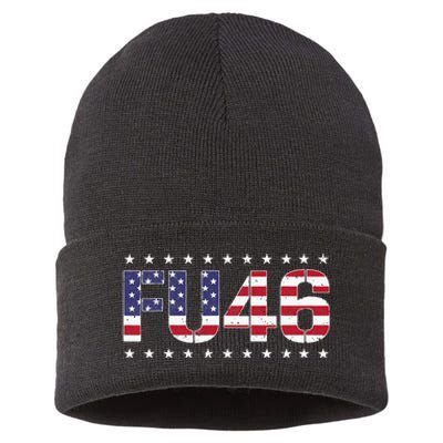 FU 46 Impeach Anti Biden Pro Trump Patriotic American Flag Sustainable Knit Beanie