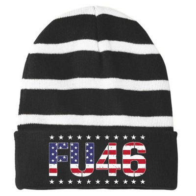 FU 46 Impeach Anti Biden Pro Trump Patriotic American Flag Striped Beanie with Solid Band