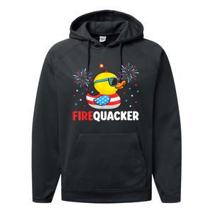 Funny 4th Of July Duck Firequacker Patriotic Fourth Of July Gift Performance Fleece Hoodie