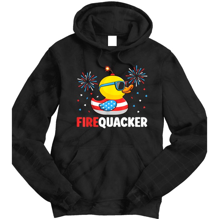 Funny 4th Of July Duck Firequacker Patriotic Fourth Of July Gift Tie Dye Hoodie