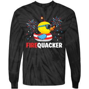 Funny 4th Of July Duck Firequacker Patriotic Fourth Of July Gift Tie-Dye Long Sleeve Shirt