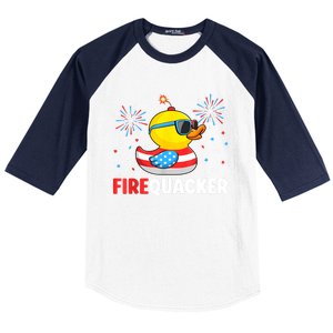 Funny 4th Of July Duck Firequacker Patriotic Fourth Of July Gift Baseball Sleeve Shirt