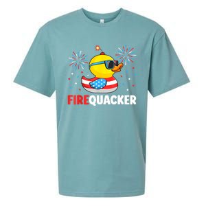 Funny 4th Of July Duck Firequacker Patriotic Fourth Of July Gift Sueded Cloud Jersey T-Shirt