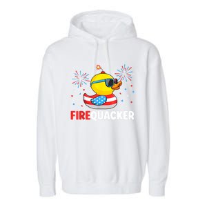 Funny 4th Of July Duck Firequacker Patriotic Fourth Of July Gift Garment-Dyed Fleece Hoodie