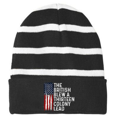 Funny 4th Of July British Blew 13 Colony Lead Retro Fun Striped Beanie with Solid Band