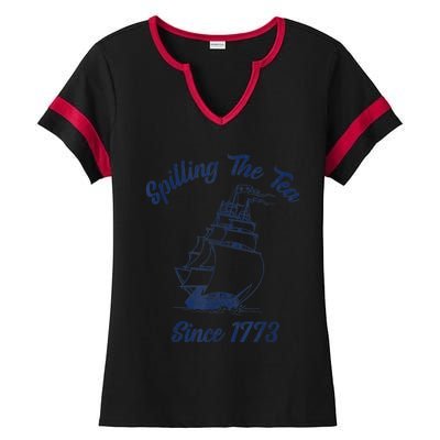 Fun 4th Of July Spilling The Tea Since 1773 History Teacher Ladies Halftime Notch Neck Tee