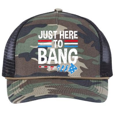 Funny 4th Of July Just Here to Bang Fireworks Retro Rope Trucker Hat Cap