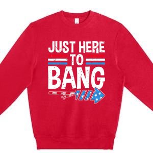 Funny 4th Of July Just Here to Bang Fireworks Premium Crewneck Sweatshirt