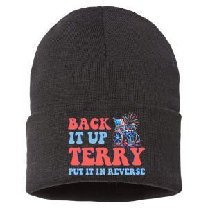 Funny 4th Of July Firework meme put it in reverse terry Sustainable Knit Beanie