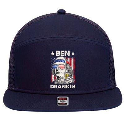 Funny 4th Of July Ben Drankin Patriotic. 7 Panel Mesh Trucker Snapback Hat