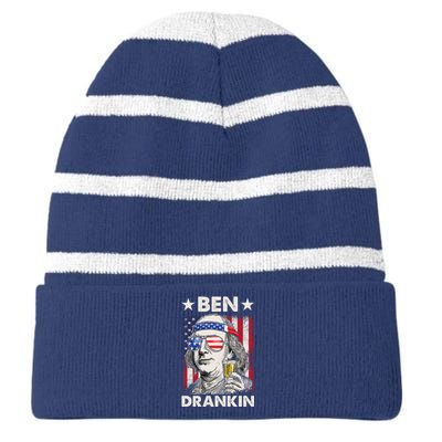 Funny 4th Of July Ben Drankin Patriotic. Striped Beanie with Solid Band