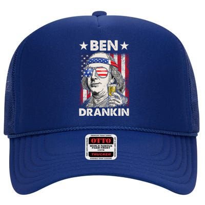 Funny 4th Of July Ben Drankin Patriotic. High Crown Mesh Back Trucker Hat