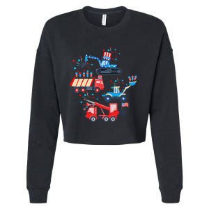 Funny 4th Of July Crane Truck Construction Cropped Pullover Crew